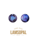Two round natural opal cabochons with iridescent blue, purple, and black play-of-color, displayed on a white background with 'HAND MADE LAMSOPAL NATURAL OPAL' text below.