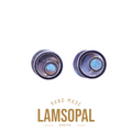 A pair of handmade Lamsopal natural opal ear plugs shown on a white background with gold text below reading 'HAND MADE LAMSOPAL NATURAL OPAL'.
