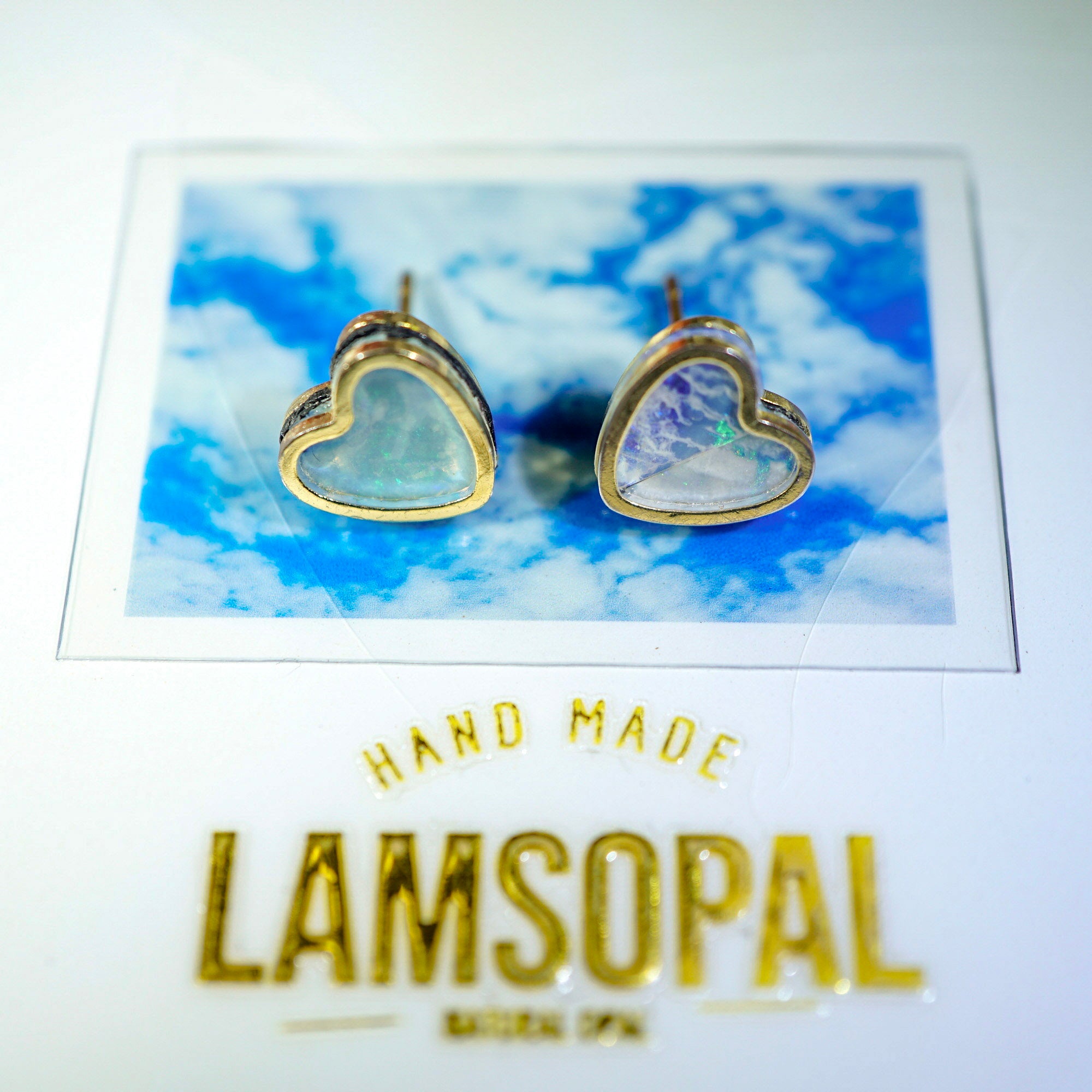 Blue Heart Opal Earrings, Mined from Coober Pedy, Australia