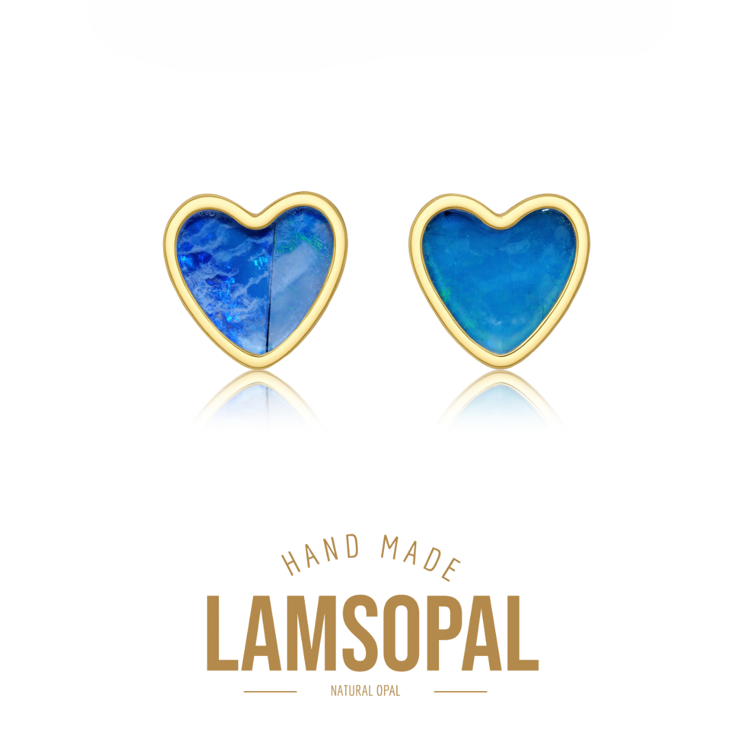 Blue Heart Opal Earrings, Mined from Coober Pedy, Australia