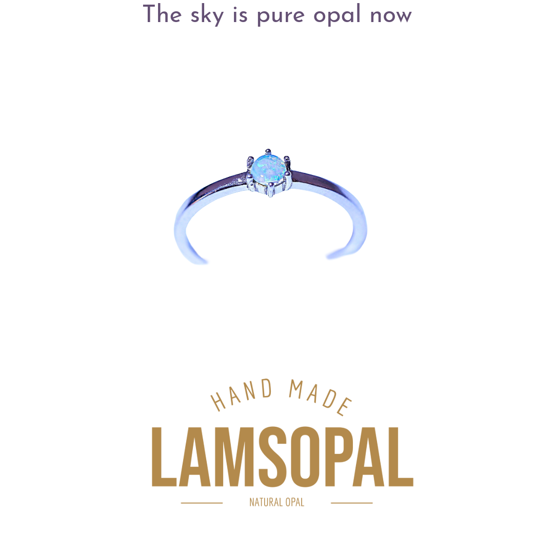 LAMSOPAL opal ring with 'Opal Sky Collection' text on a white background