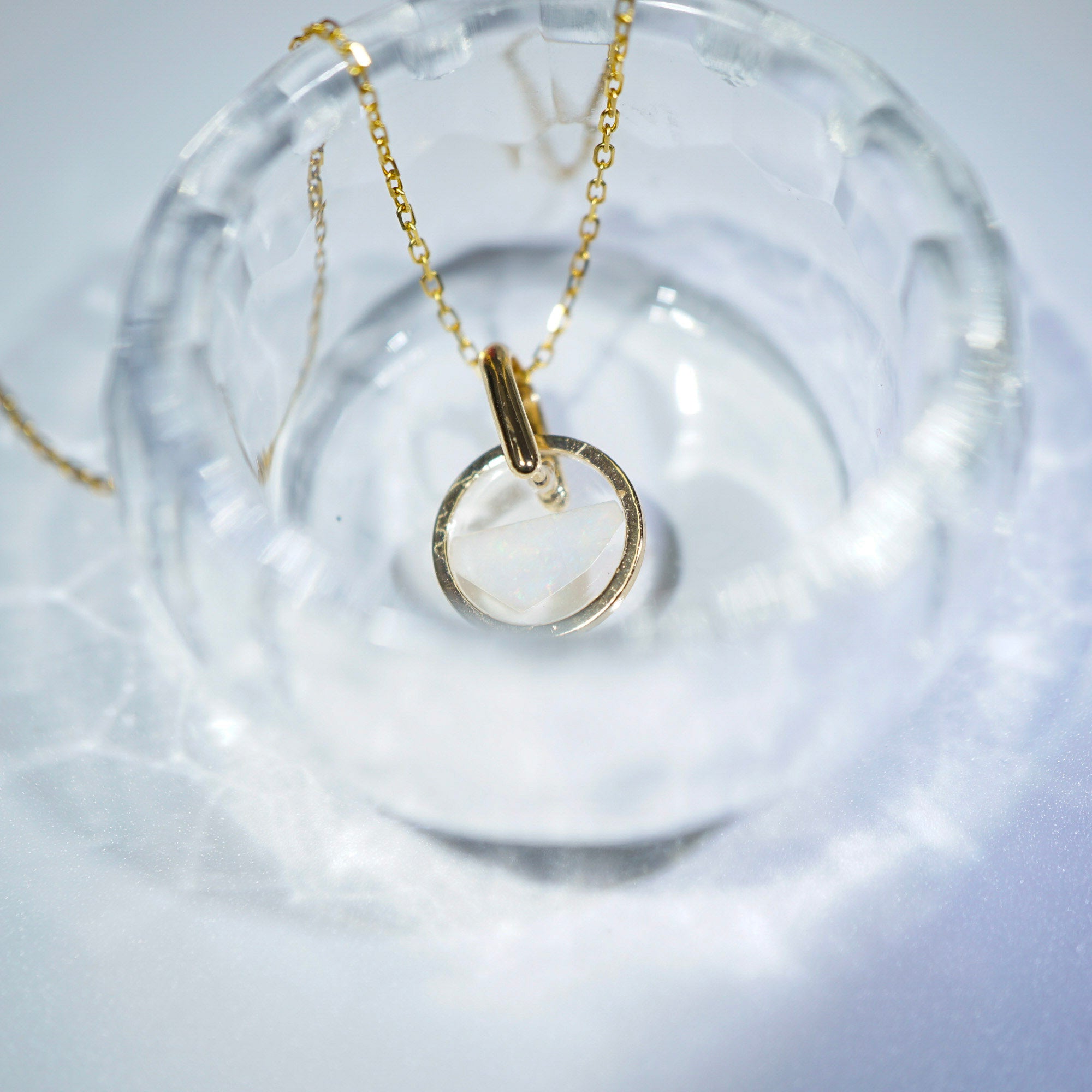 Gold Plated Mosaic White Opal Necklace, Mined from Coober Pedy, Australia