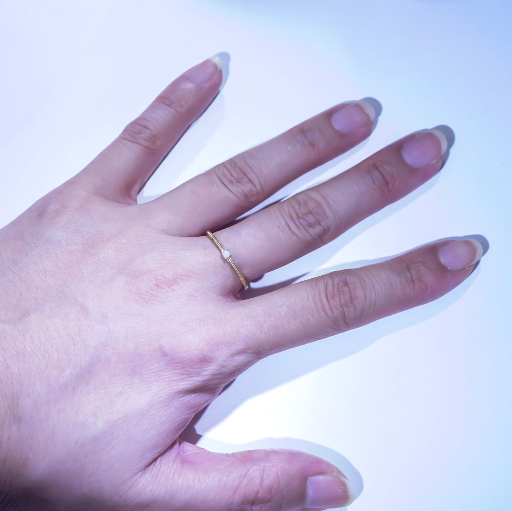 White Round Opal Ring, Mined from Coober Pedy, Australia