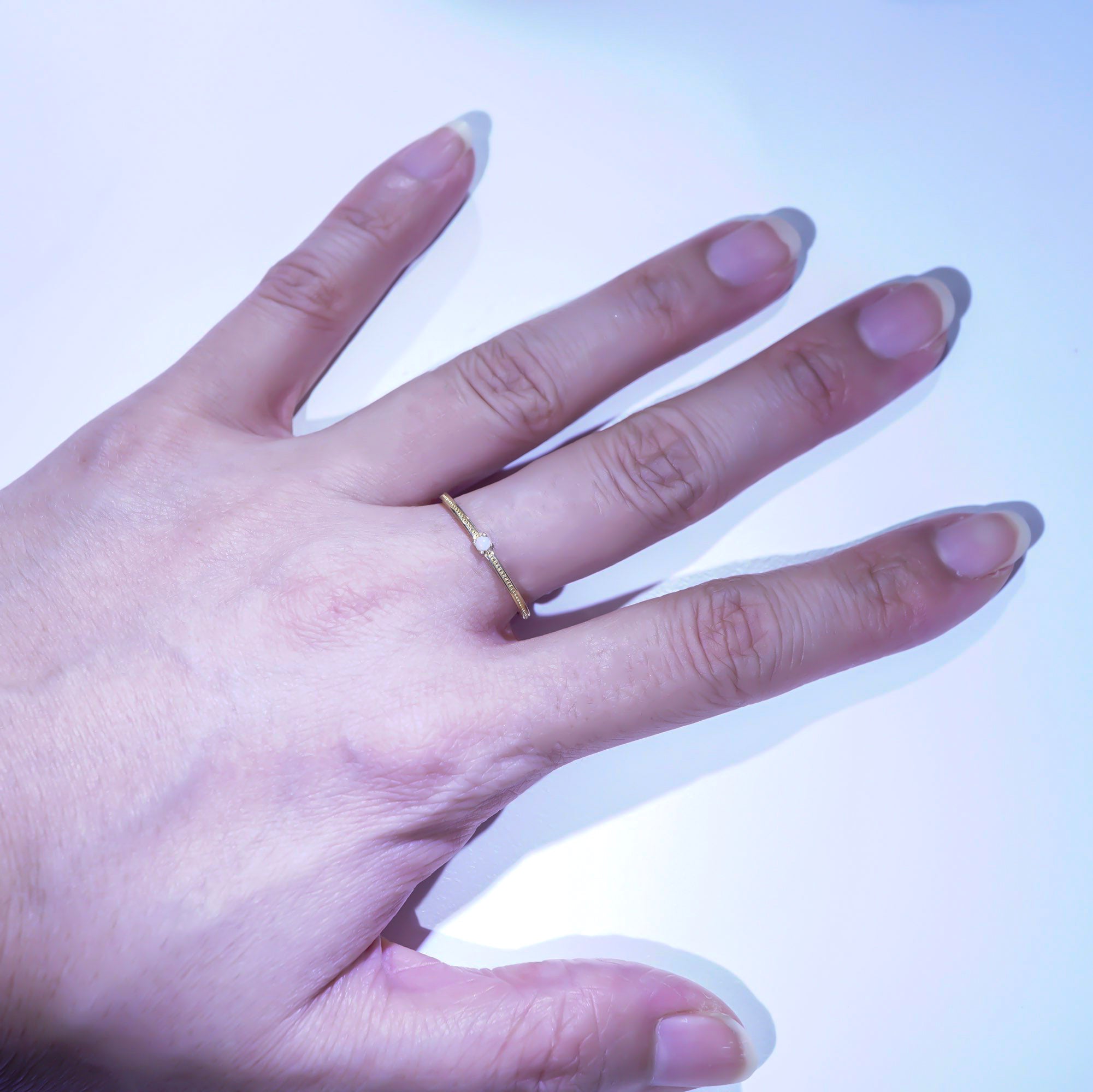 White Round Opal Ring, Mined from Coober Pedy, Australia
