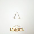 Two small silver-toned natural opal stud earrings on a clean white background, with the brand name 'LAMSOPAL' and 'HAND MADE' printed below.
