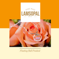 LAMSOPAL floating ball pendant on an orange and beige background with a rose.
