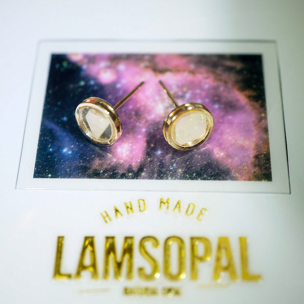 💕Gold Plated Mosaic White Opal Earrings, Mined from Coober Pedy, Australia