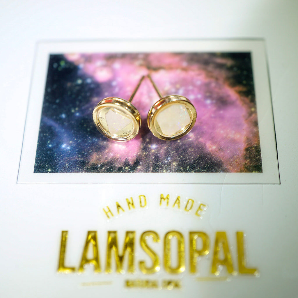 💕Gold Plated Mosaic White Opal Earrings, Mined from Coober Pedy, Australia