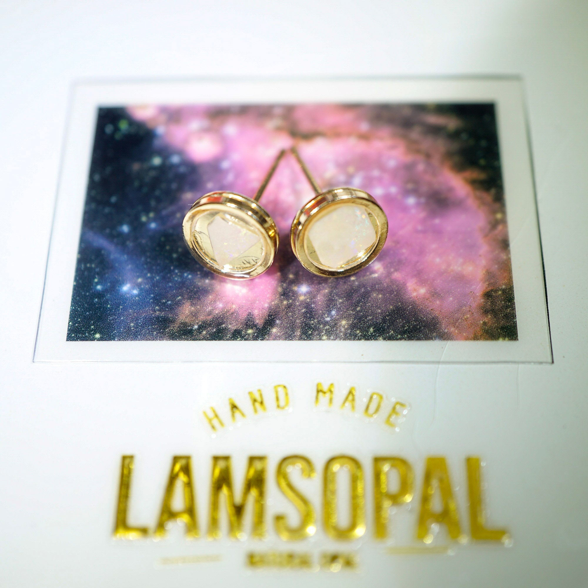 💕Gold Plated Mosaic White Opal Earrings, Mined from Coober Pedy, Australia
