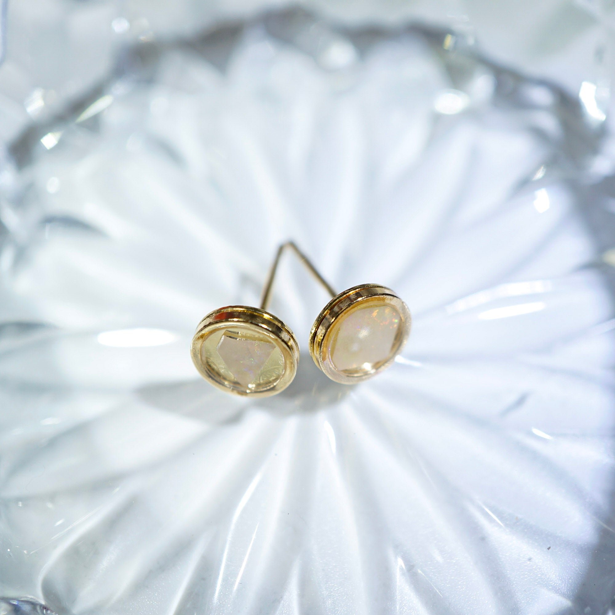 💕Gold Plated Mosaic White Opal Earrings, Mined from Coober Pedy, Australia