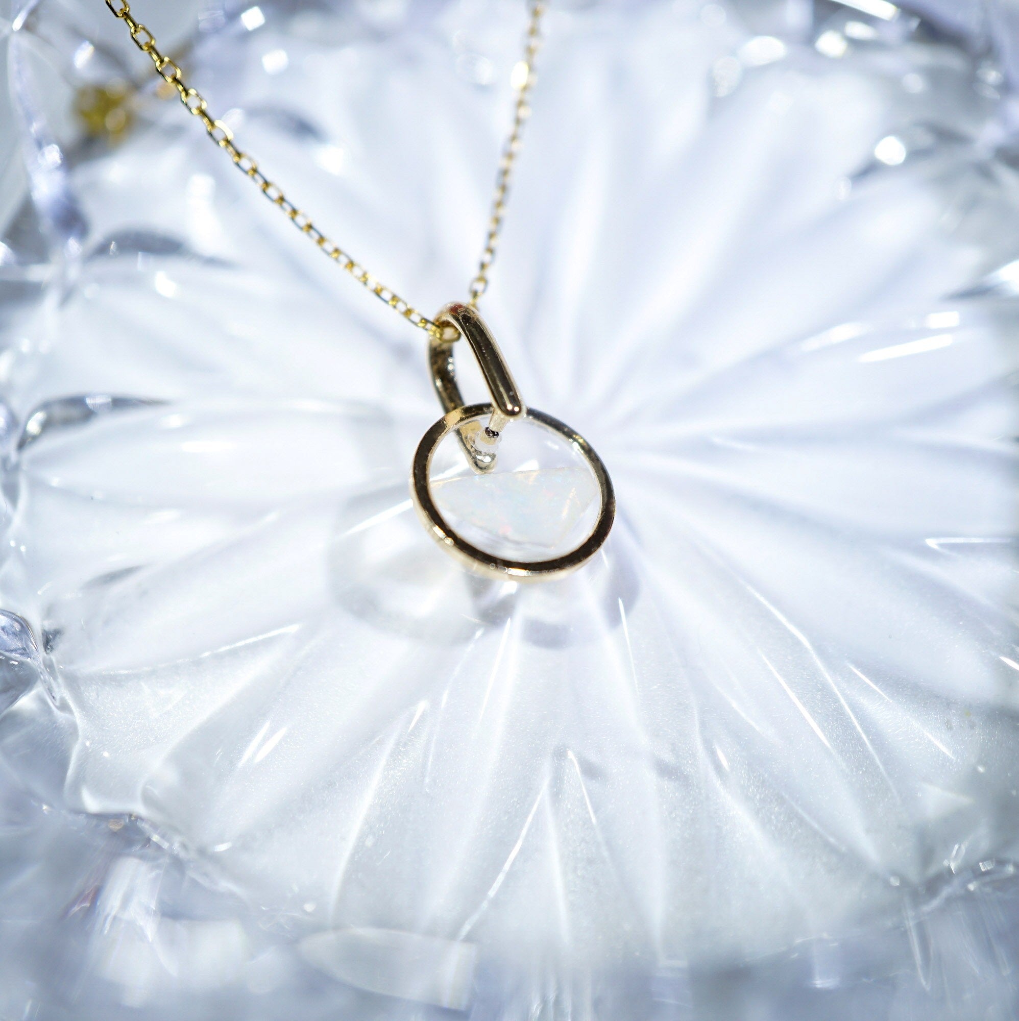 Gold Plated Mosaic White Opal Necklace, Mined from Coober Pedy, Australia