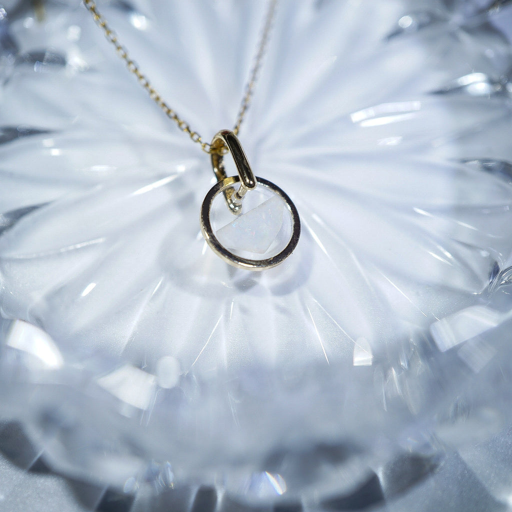 Gold Plated Mosaic White Opal Necklace, Mined from Coober Pedy, Australia