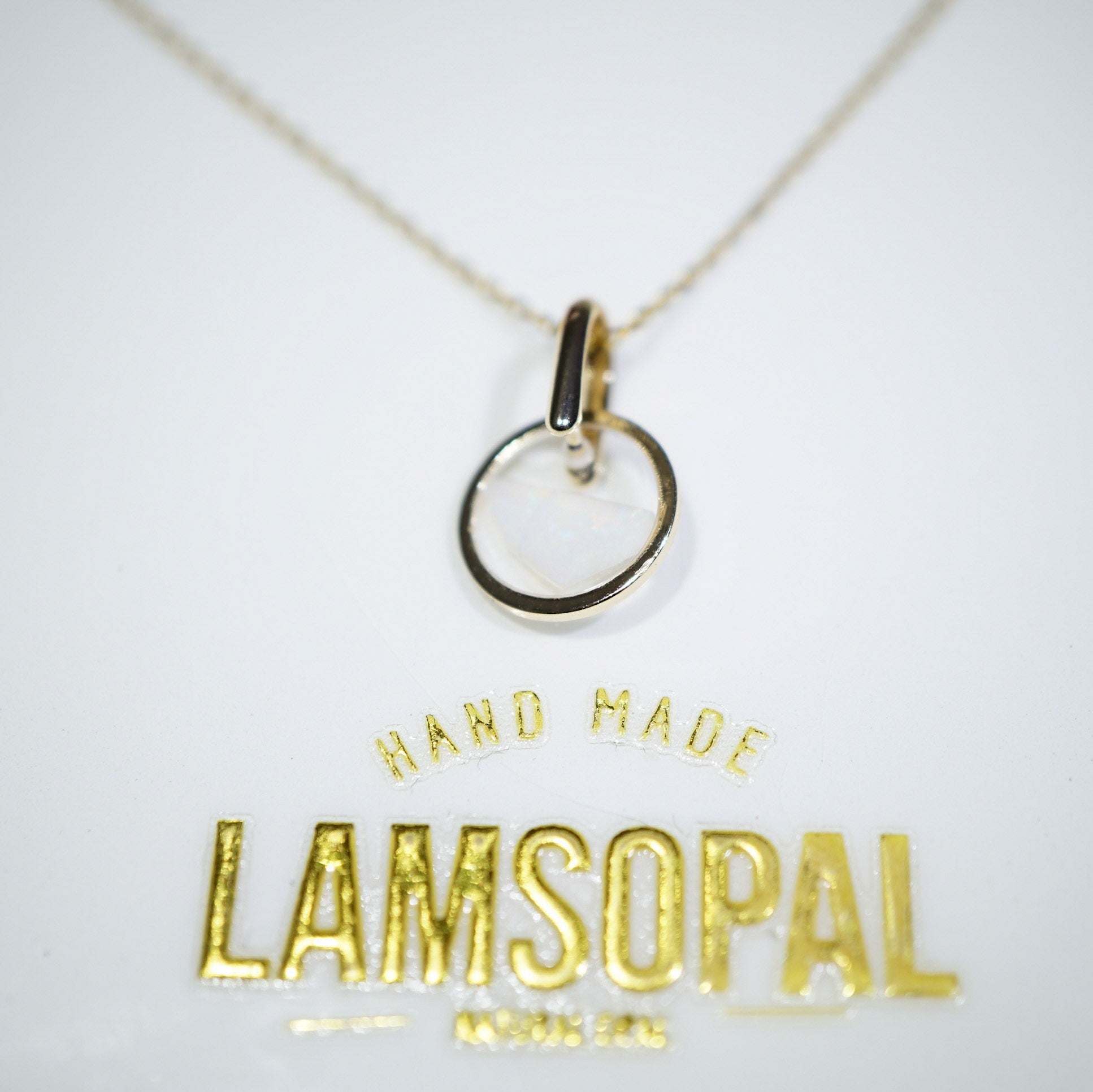 Gold Plated Mosaic White Opal Necklace, Mined from Coober Pedy, Australia