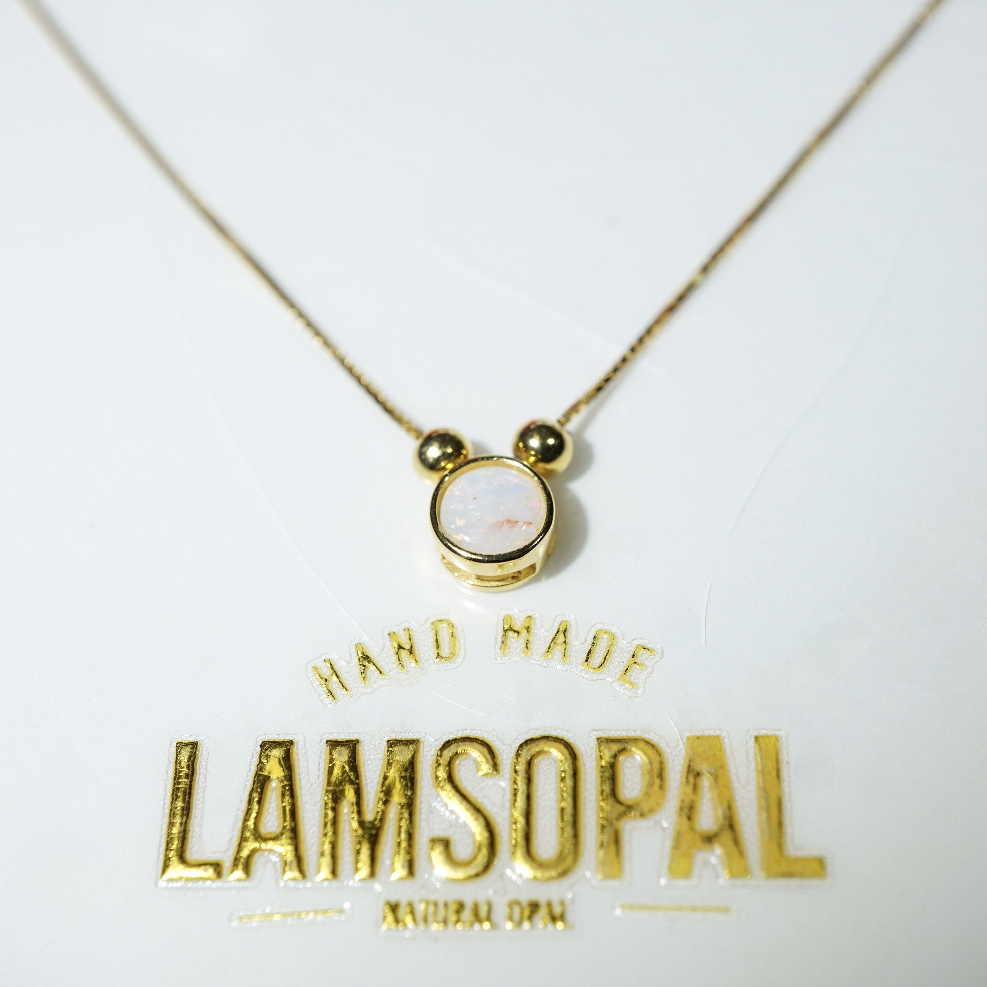 Gold White Opal Necklace, Mined from Coober Pedy, Australia