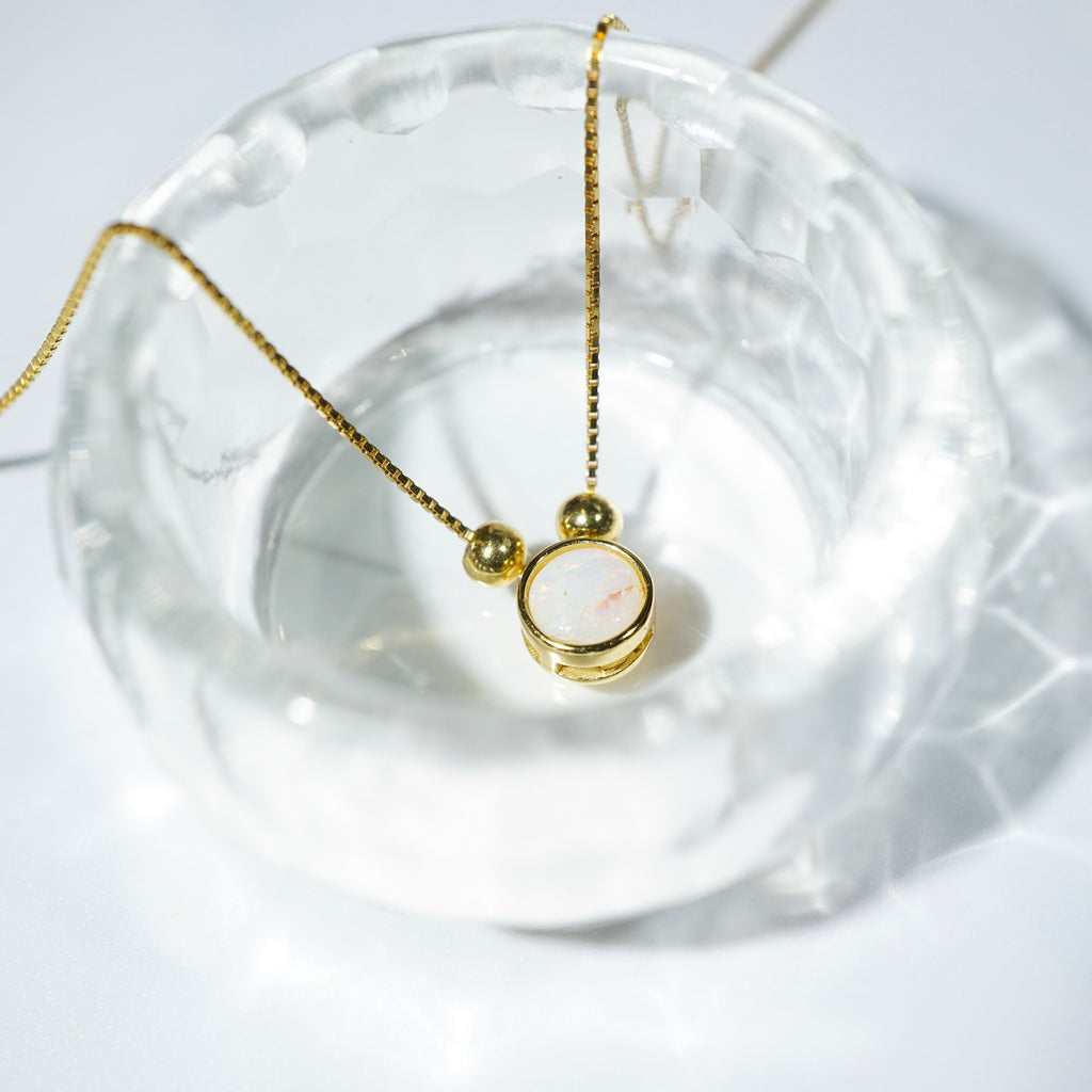 Gold White Opal Necklace, Mined from Coober Pedy, Australia