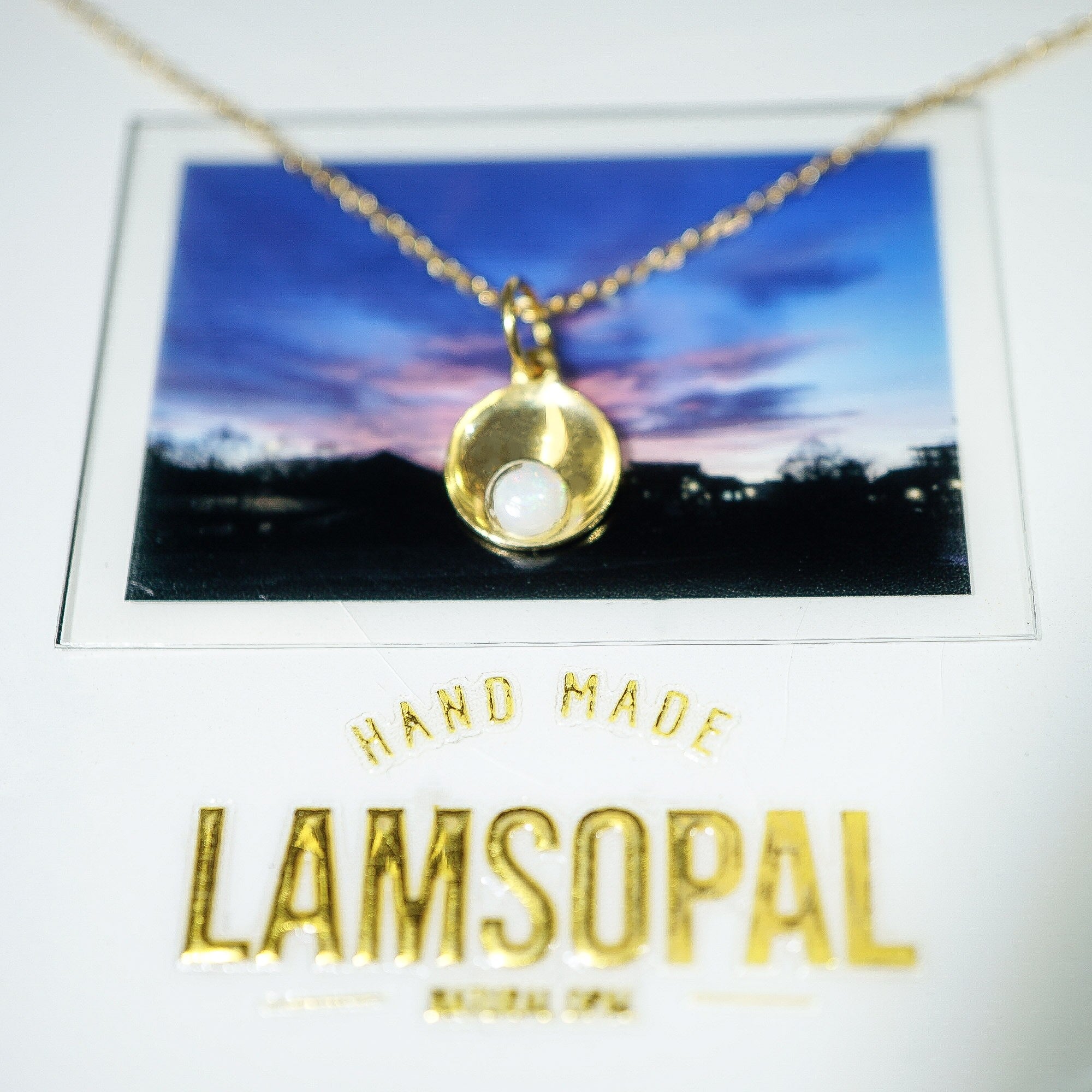 Gold White Opal Pendant , Mined from Coober Pedy, Australia