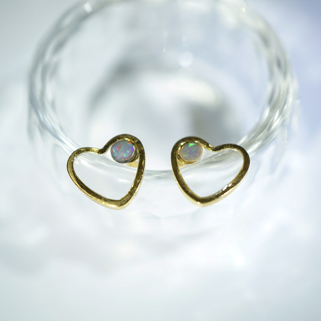 Heart Shaped Black Opal Earrings, Mined from Coober Pedy, Australia