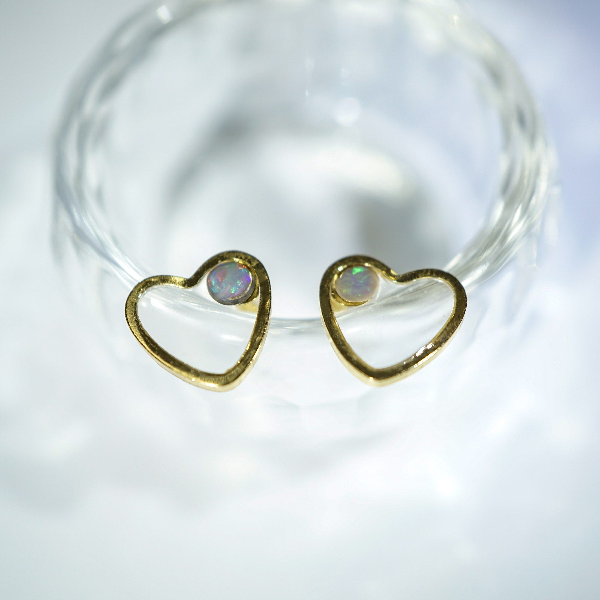 Heart Shaped Black Opal Earrings, Mined from Coober Pedy, Australia