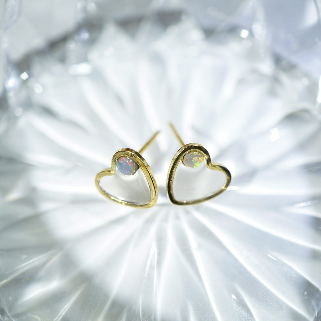 Heart Shaped Black Opal Earrings, Mined from Coober Pedy, Australia