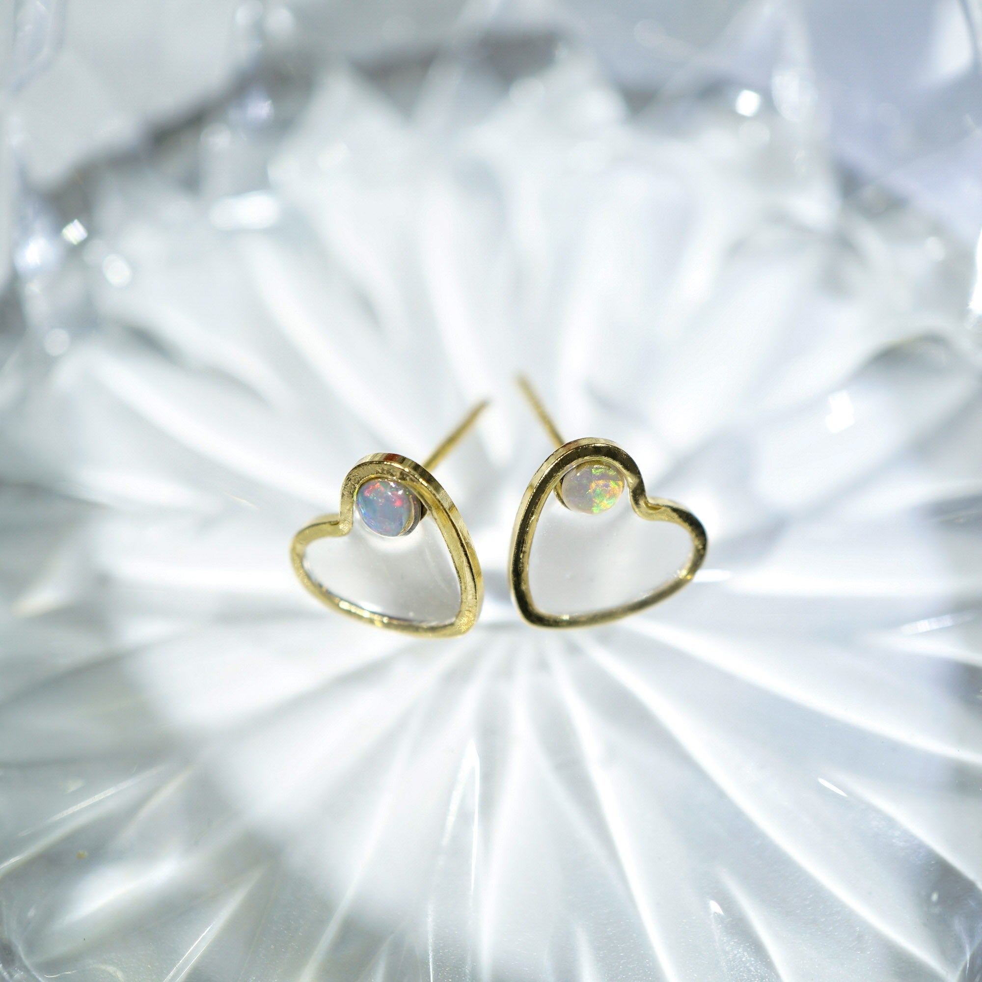 Heart Shaped Black Opal Earrings, Mined from Coober Pedy, Australia