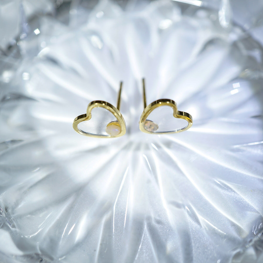 Heart Shaped Firework Opal Earrings, Mined from Coober Pedy, Australia