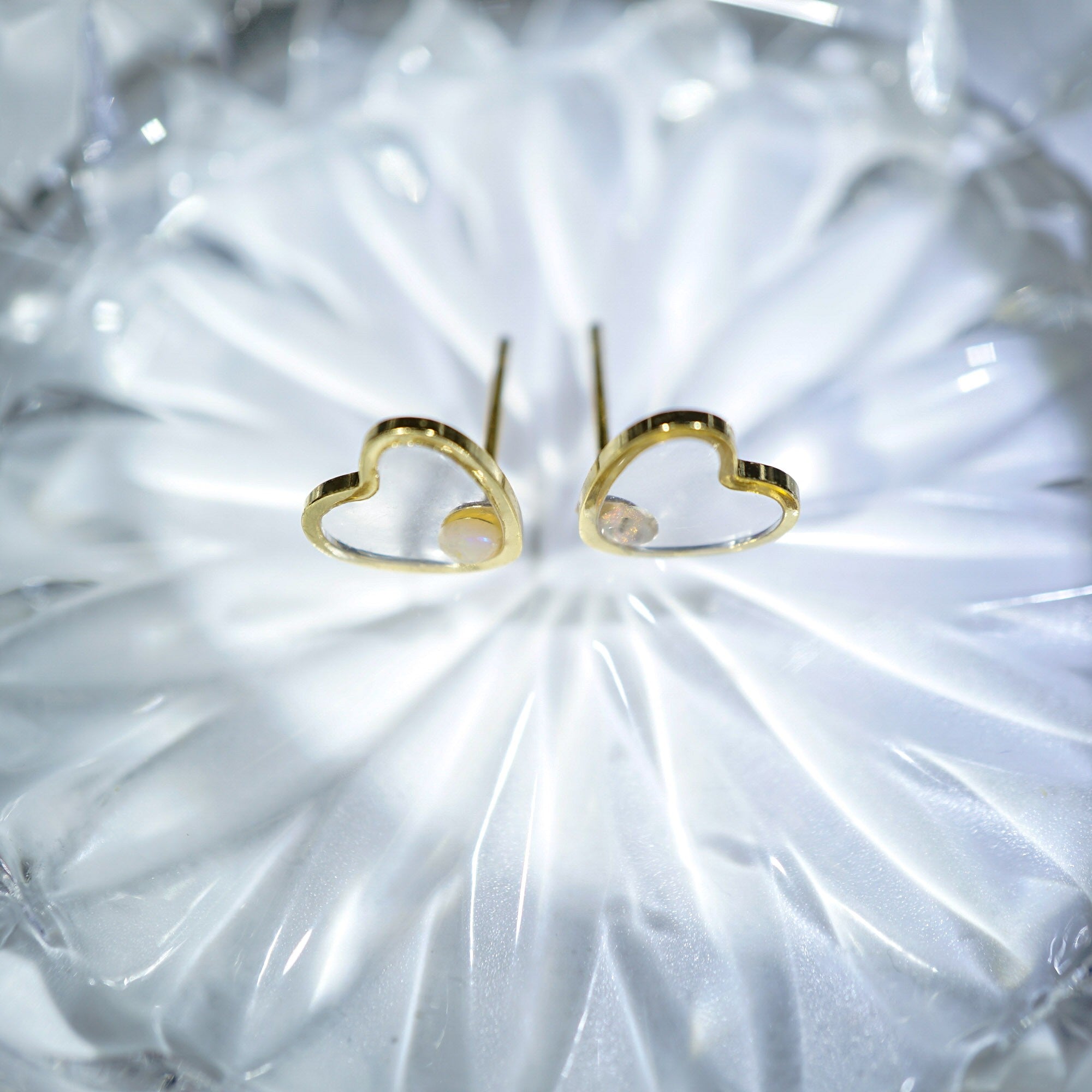 Heart Shaped Firework Opal Earrings, Mined from Coober Pedy, Australia