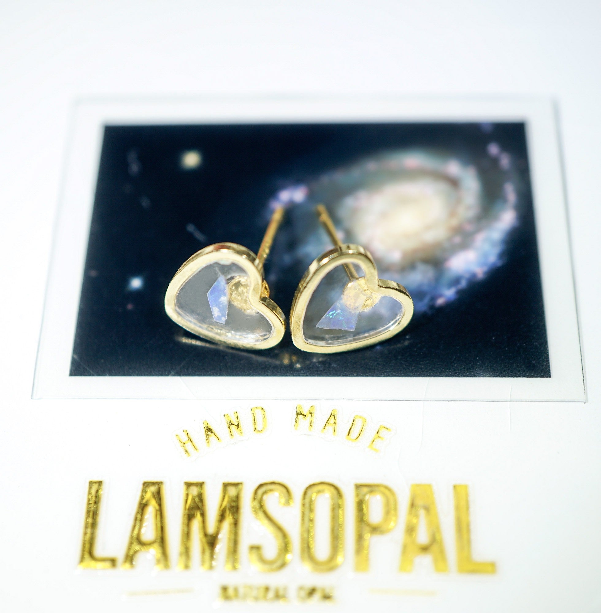 Heart Shaped Mosaic Crystal Opal Earrings&nbsp;, Opal Mined from Coober Pedy, Australia