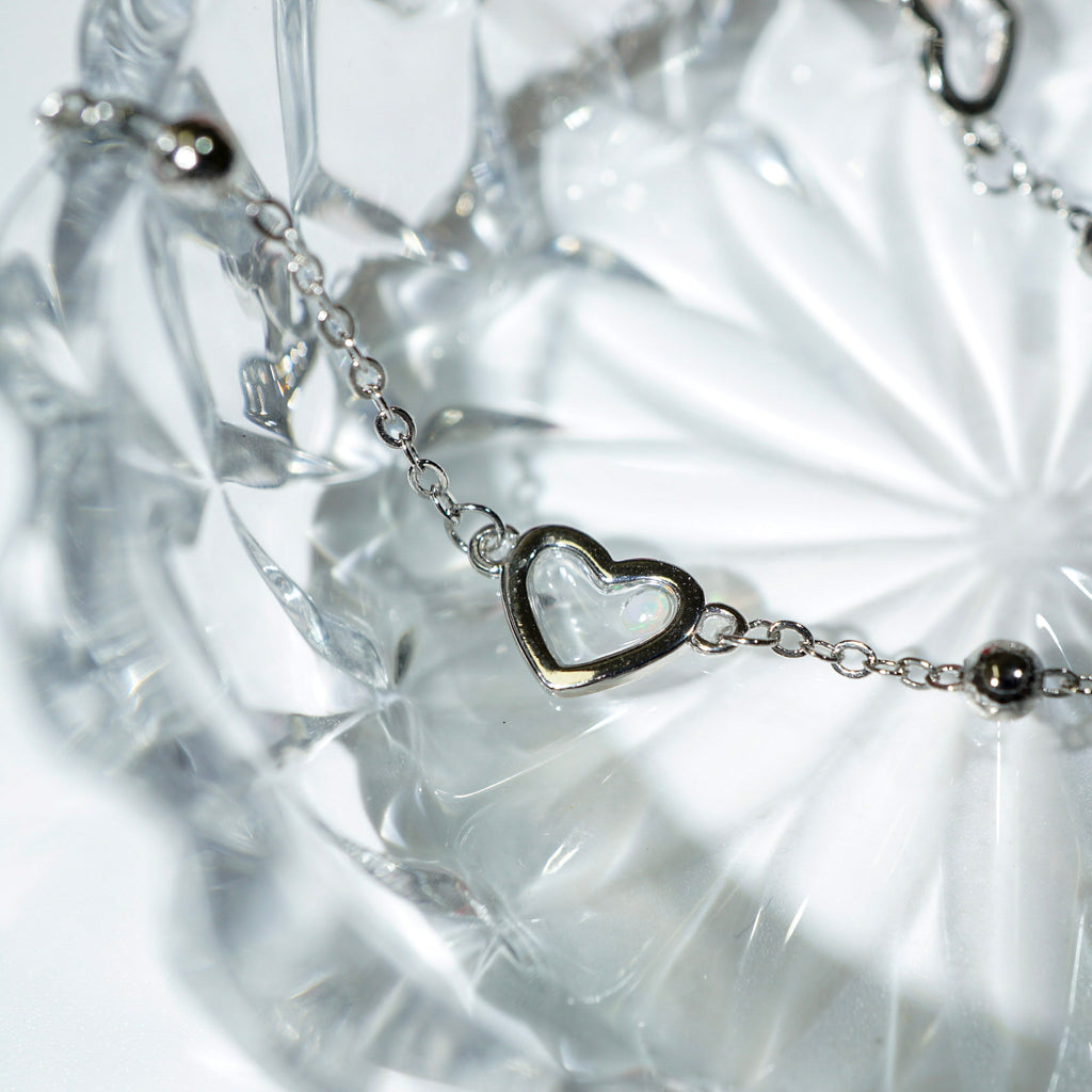 Heart Shaped Opal Silver Bracelet, Mined from Coober Pedy, Australia