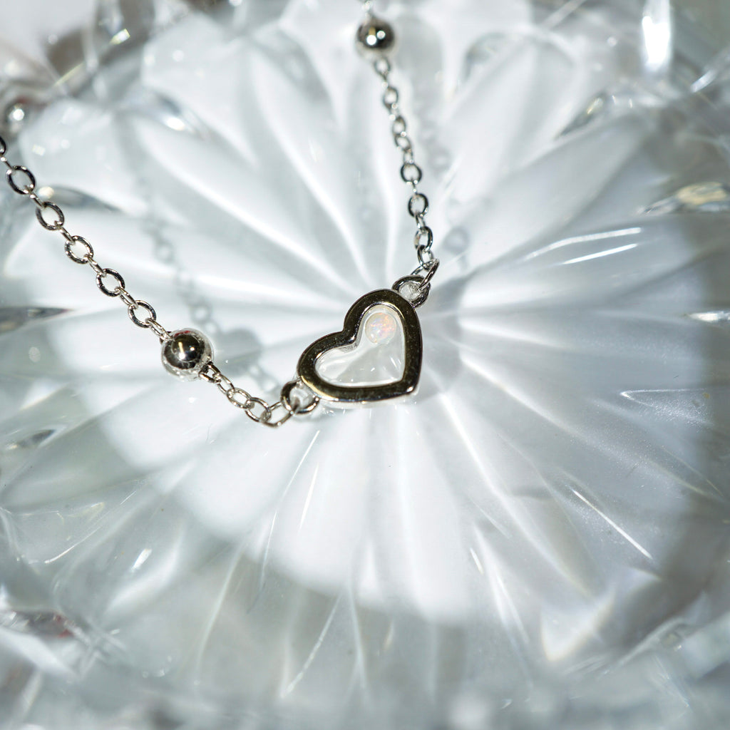 Heart Shaped Opal Silver Bracelet, Mined from Coober Pedy, Australia