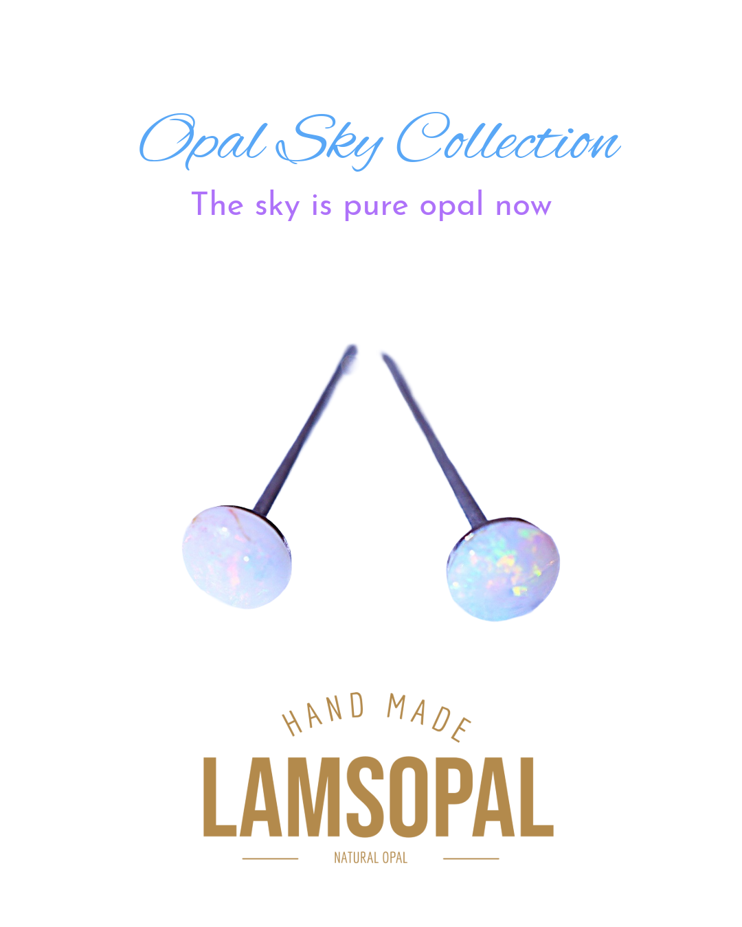 LAMSOPAL opal hair sticks with brand name and 'Opal Sky Collection' text on a white background