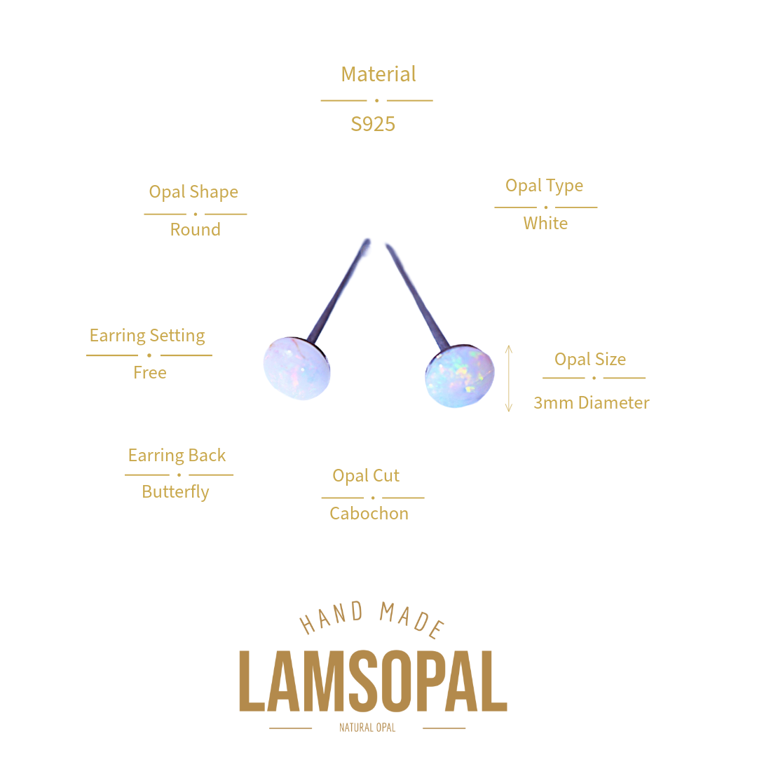 LAMSOPAL opal earrings with product details on a white background