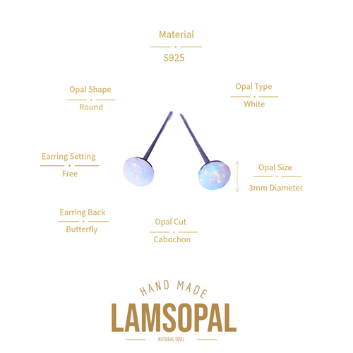 LAMSOPAL opal earrings with product details on a white background