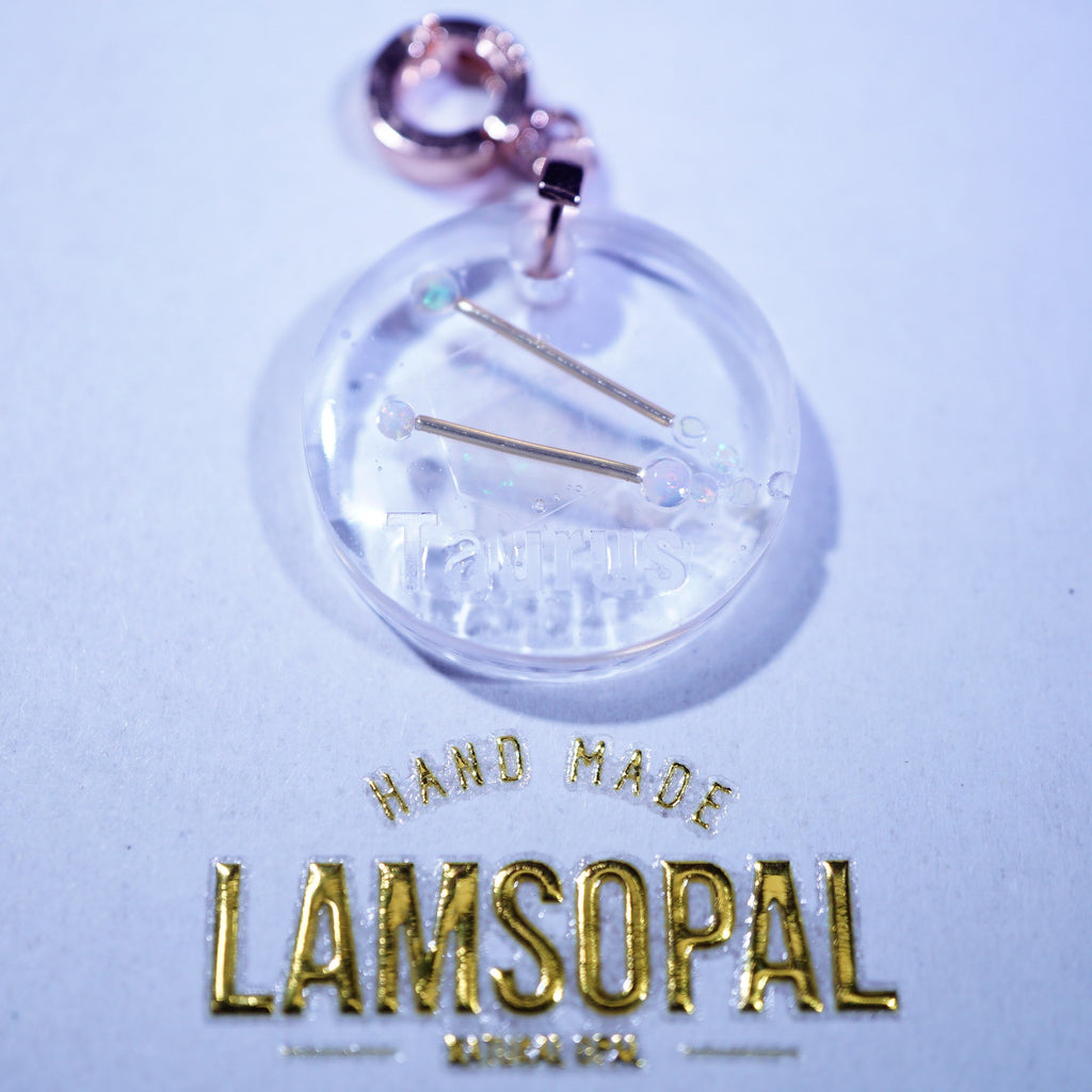 Rose Plated Sterling Silver Taurus Sign Opal Pendant with white background back 