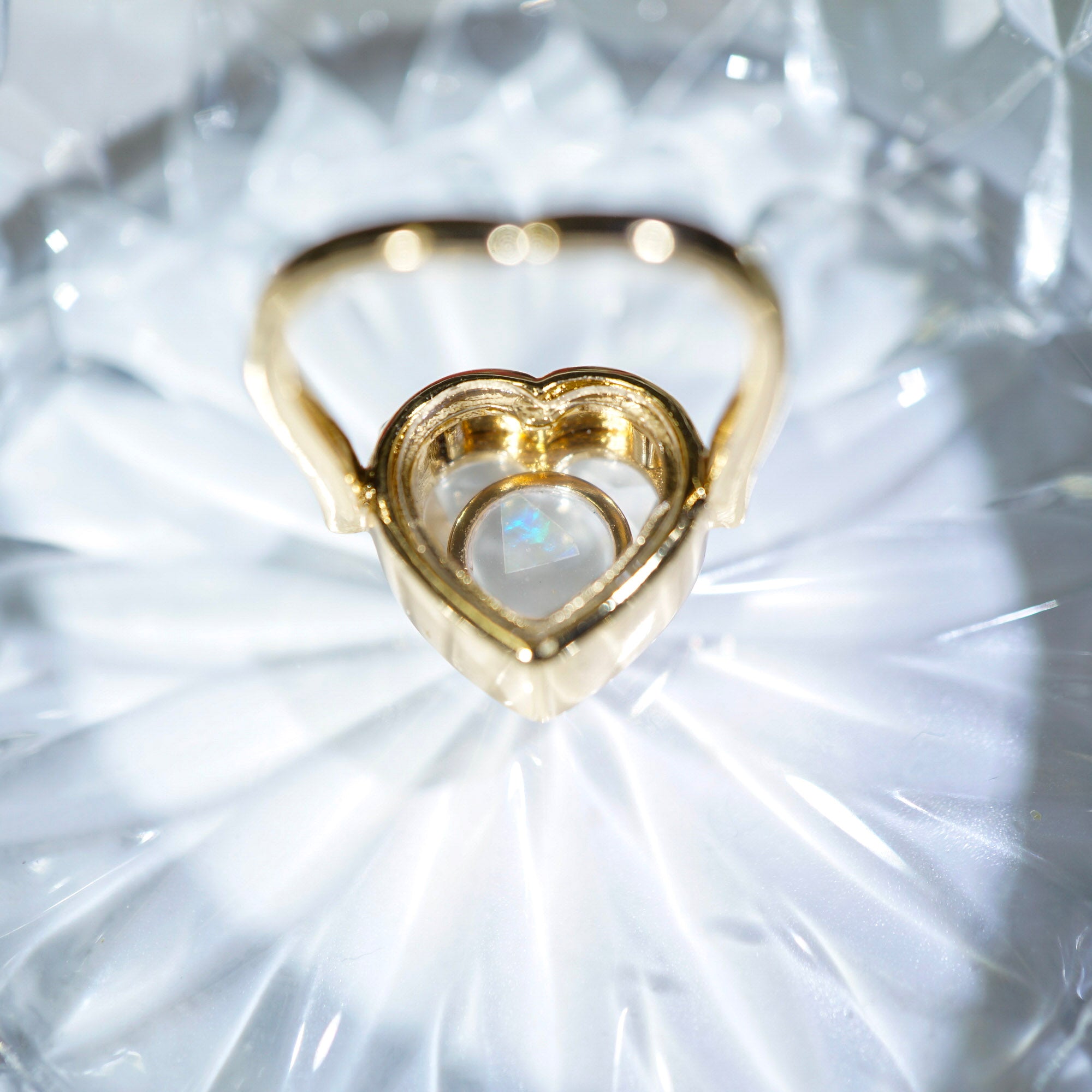 Mosaic Opal Gold Heart Shaped Ring, Mined from Coober Pedy, Australia