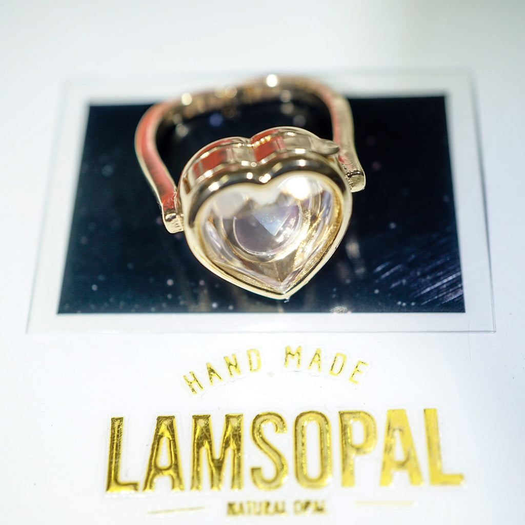 Mosaic Opal Gold Heart Shaped Ring, Mined from Coober Pedy, Australia