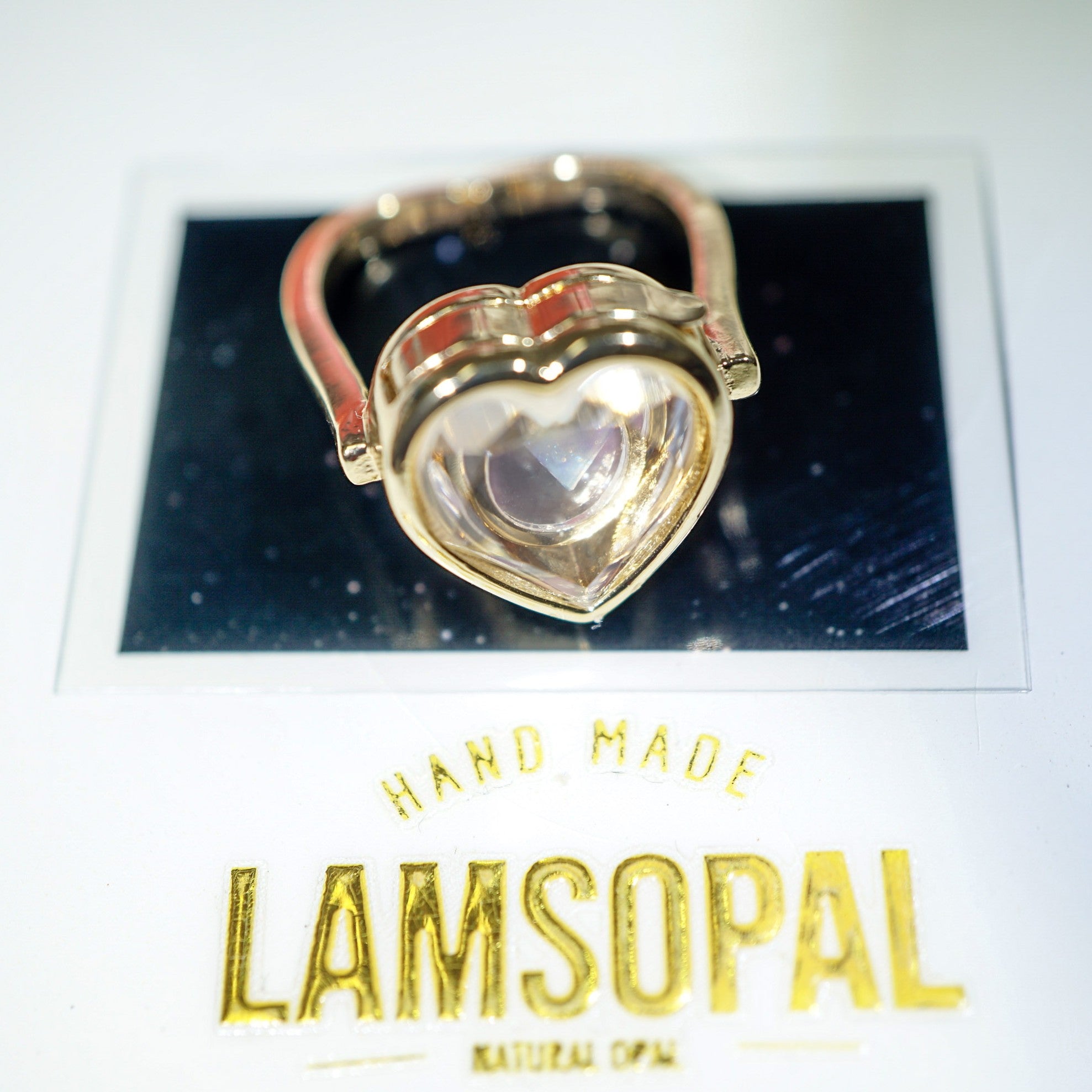 Mosaic Opal Gold Heart Shaped Ring, Mined from Coober Pedy, Australia