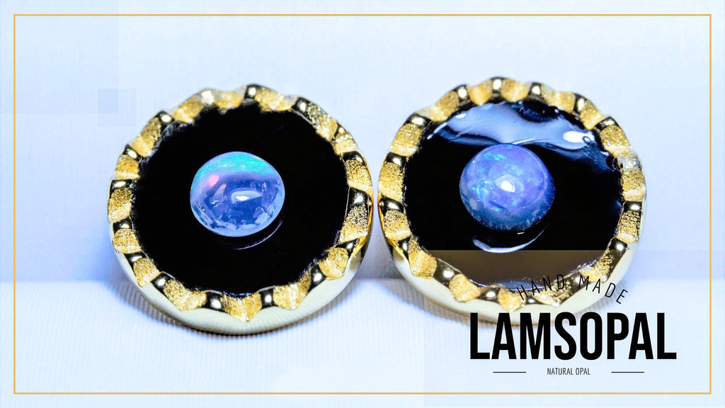 MultiColorsRoundGalaxyOpalGoldEarringsLamsOpal