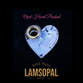 Heart-shaped opal pendant with 'LAMSOPAL' branding on a black background