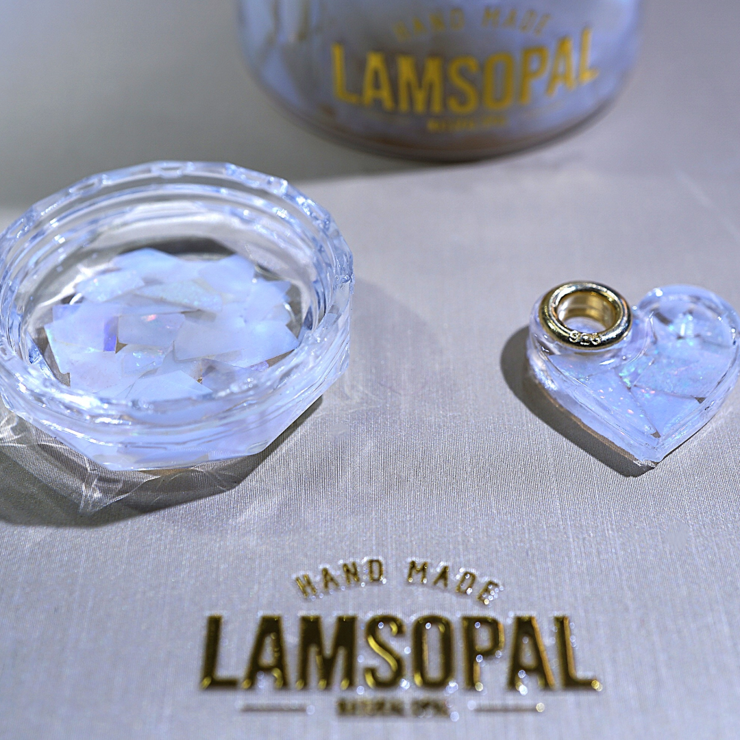 LAMSOPAL jewelry items on a white background with 'Hand Made LAMSOPAL' branding.
