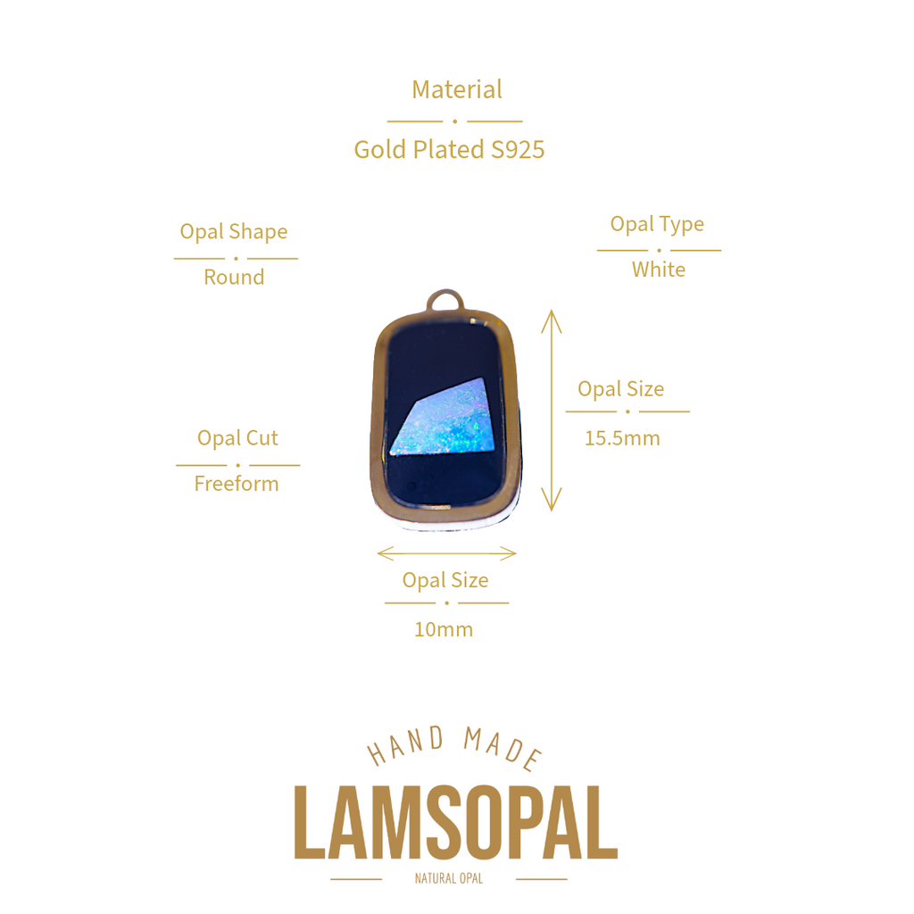 LAMSOPAL opal pendant with specifications on a white background