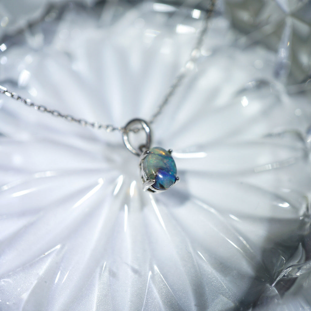 Oval Crystal Opal Sterling Silver Pendant,&nbsp; Mined from Coober Pedy, Australia