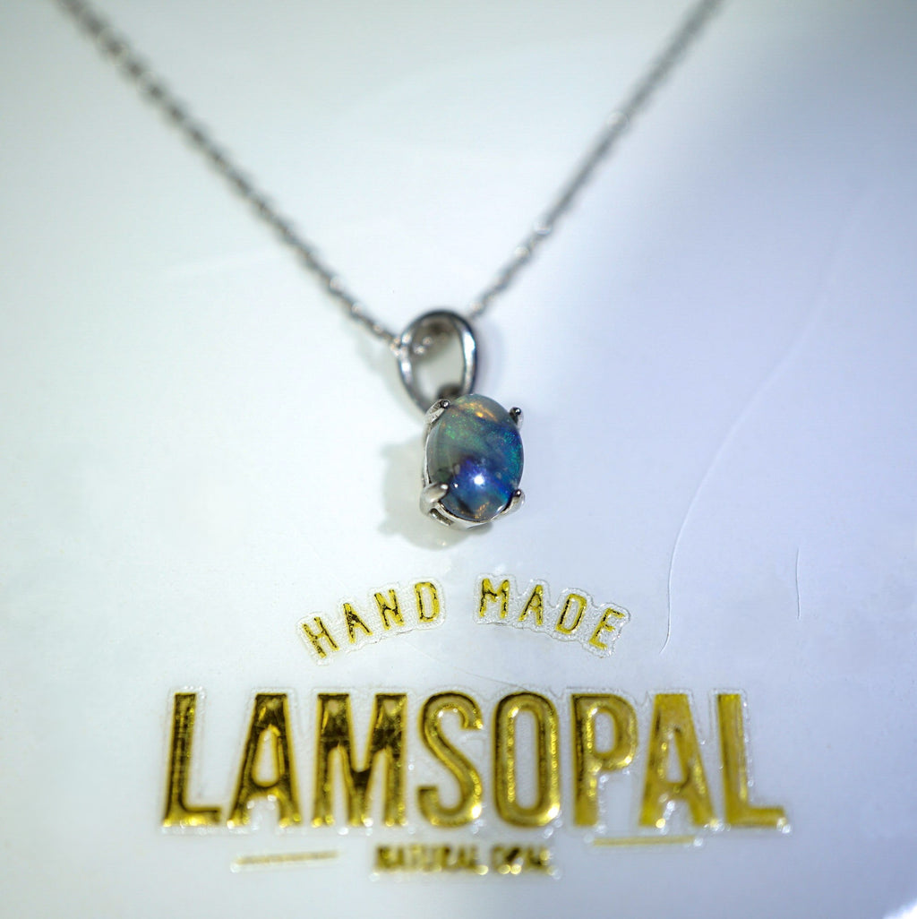 Oval Crystal Opal Sterling Silver Pendant,&nbsp; Mined from Coober Pedy, Australia
