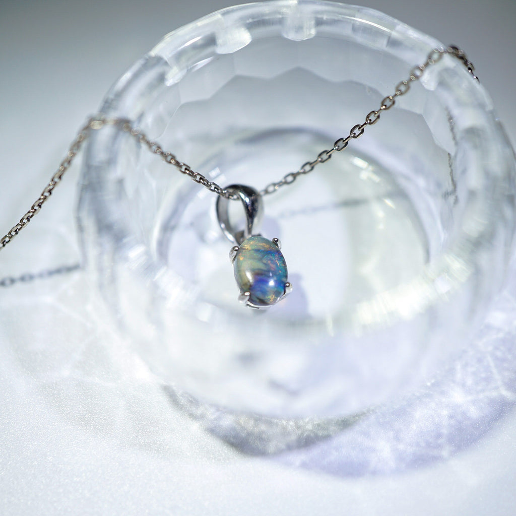 Oval Crystal Opal Sterling Silver Pendant,&nbsp; Mined from Coober Pedy, Australia