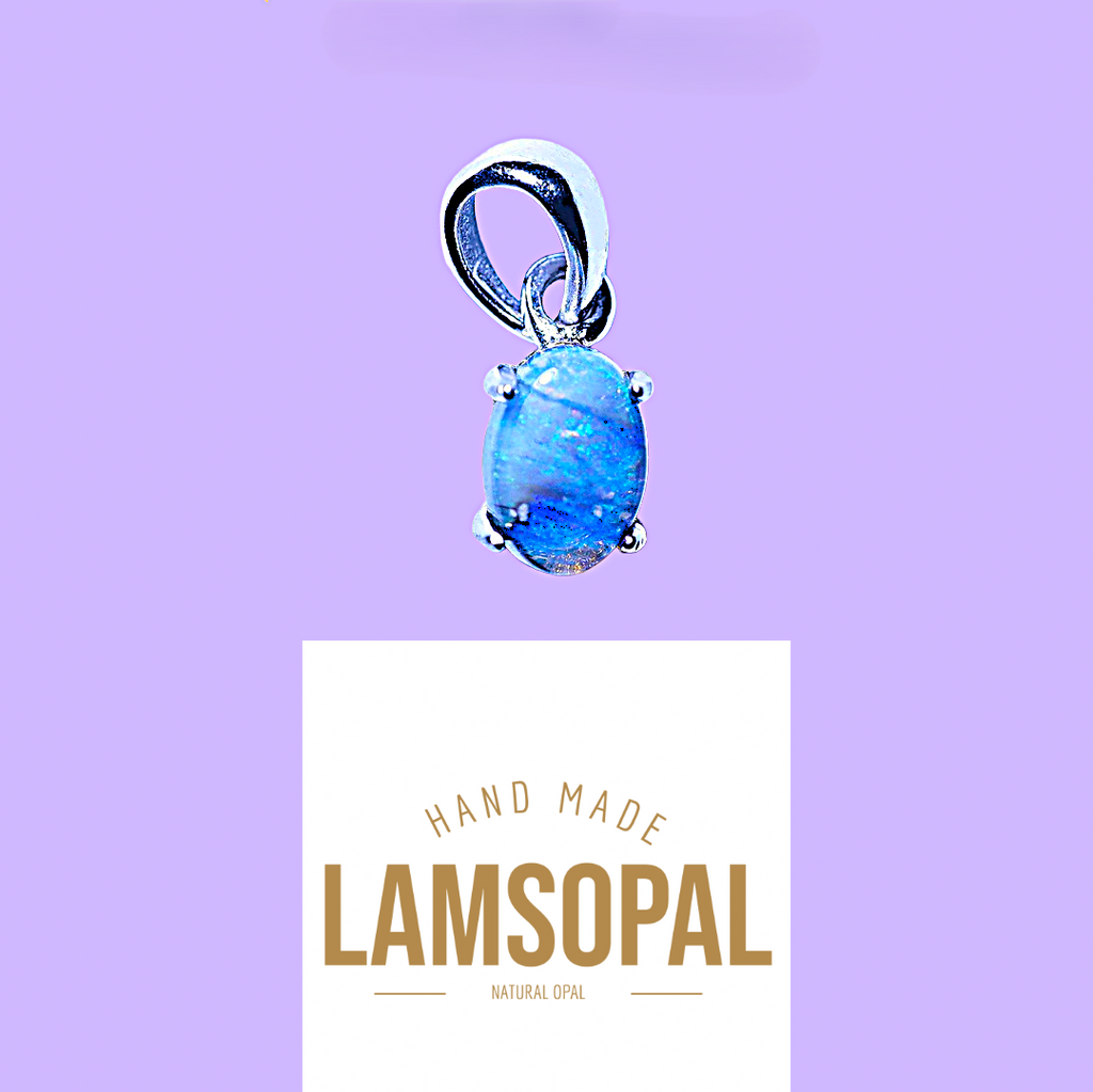 Oval Crystal Opal Sterling Silver Pendant,&nbsp; Mined from Coober Pedy, Australia
