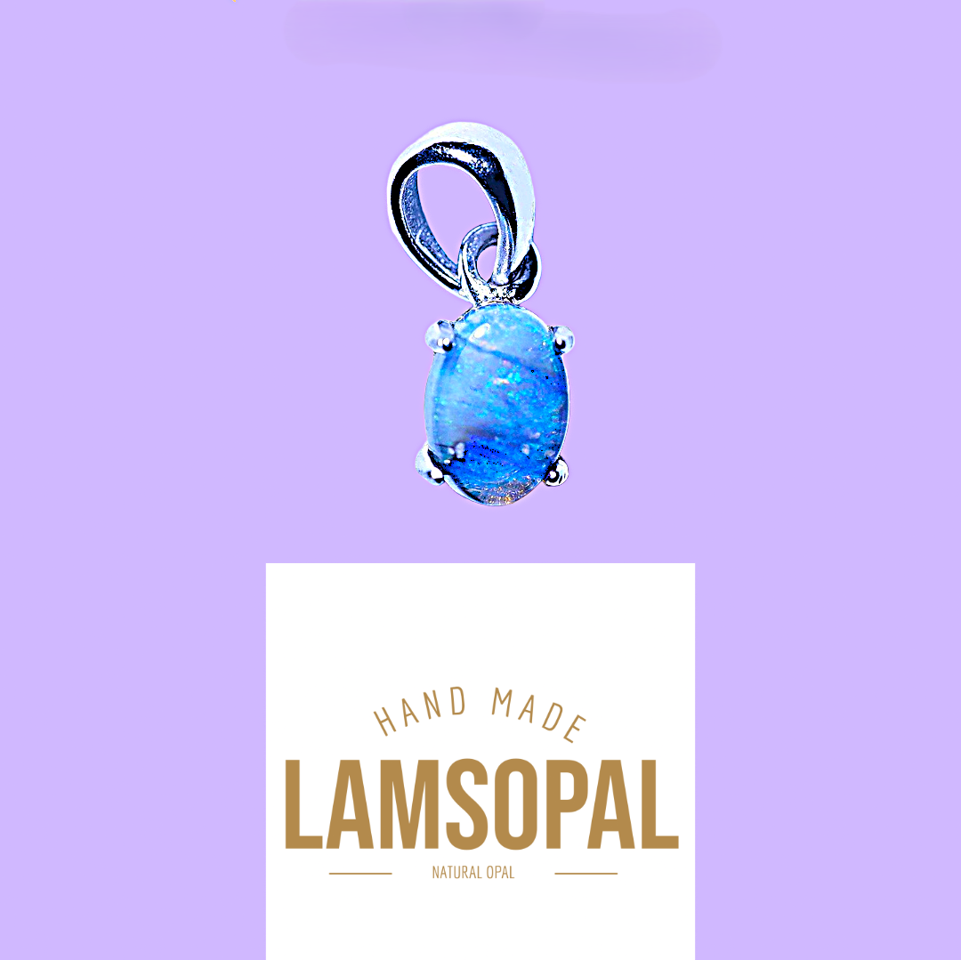 Oval Crystal Opal Sterling Silver Pendant,&nbsp; Mined from Coober Pedy, Australia