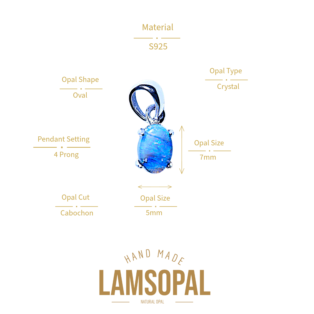 Oval Crystal Opal Sterling Silver Pendant,&nbsp; Mined from Coober Pedy, Australia