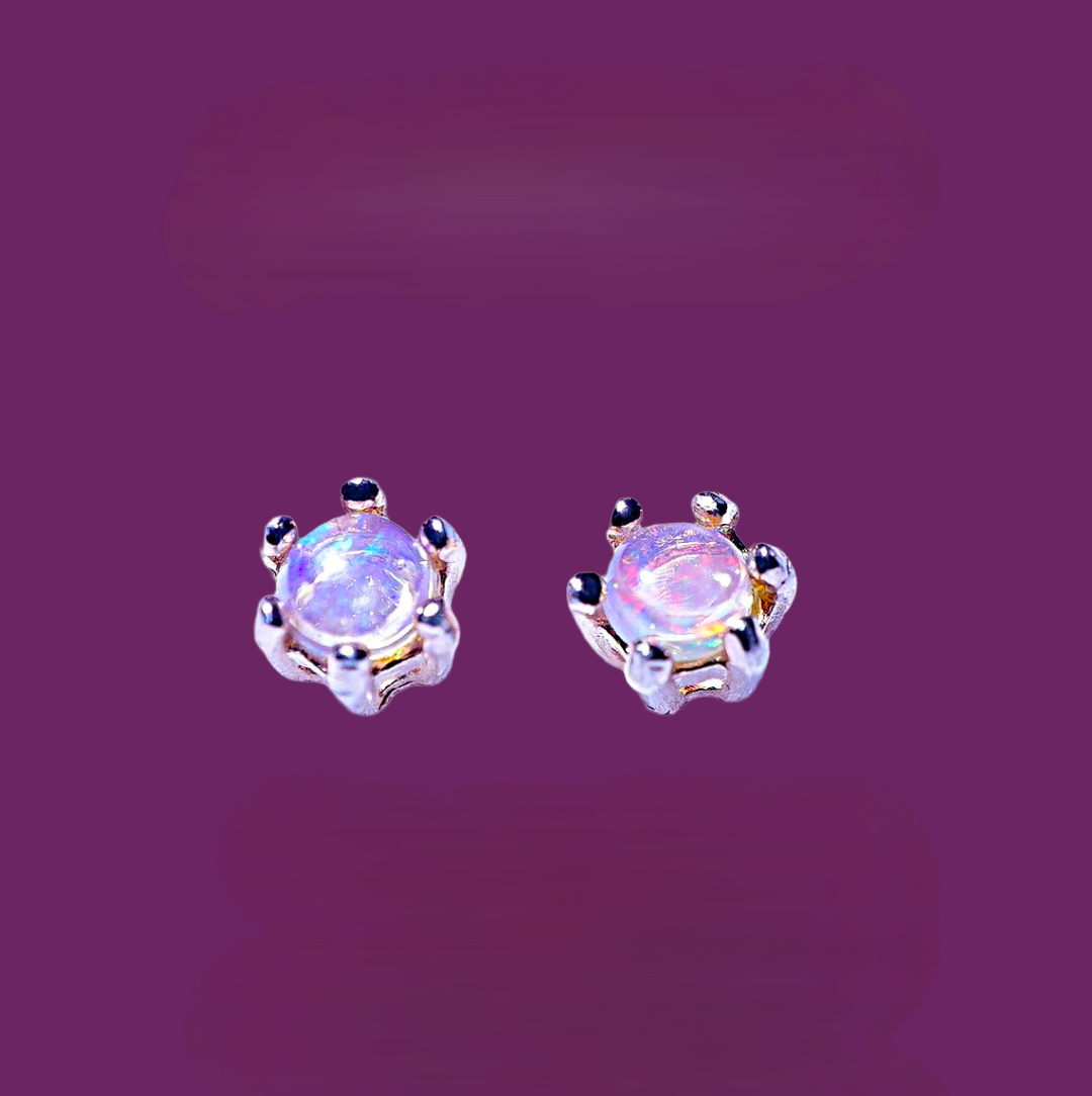 Six Prongs Rainbow Opal Earrings
