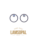 A pair of Lamsopal hand-made natural opal hoop earrings with a dark metal rim and a round light blue opal center, shown on a white background with 'HAND MADE LAMSOPAL NATURAL OPAL' text below.