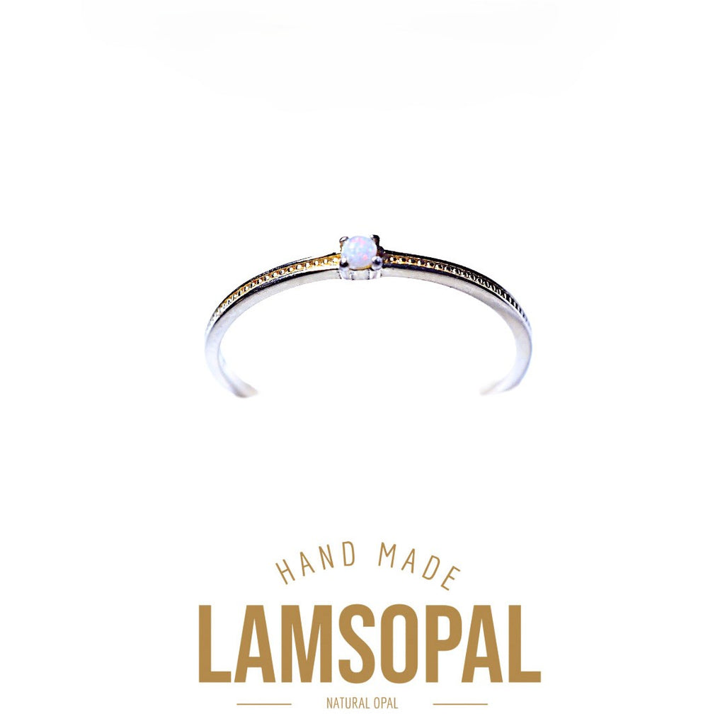 White Round Opal Ring, Mined from Coober Pedy, Australia