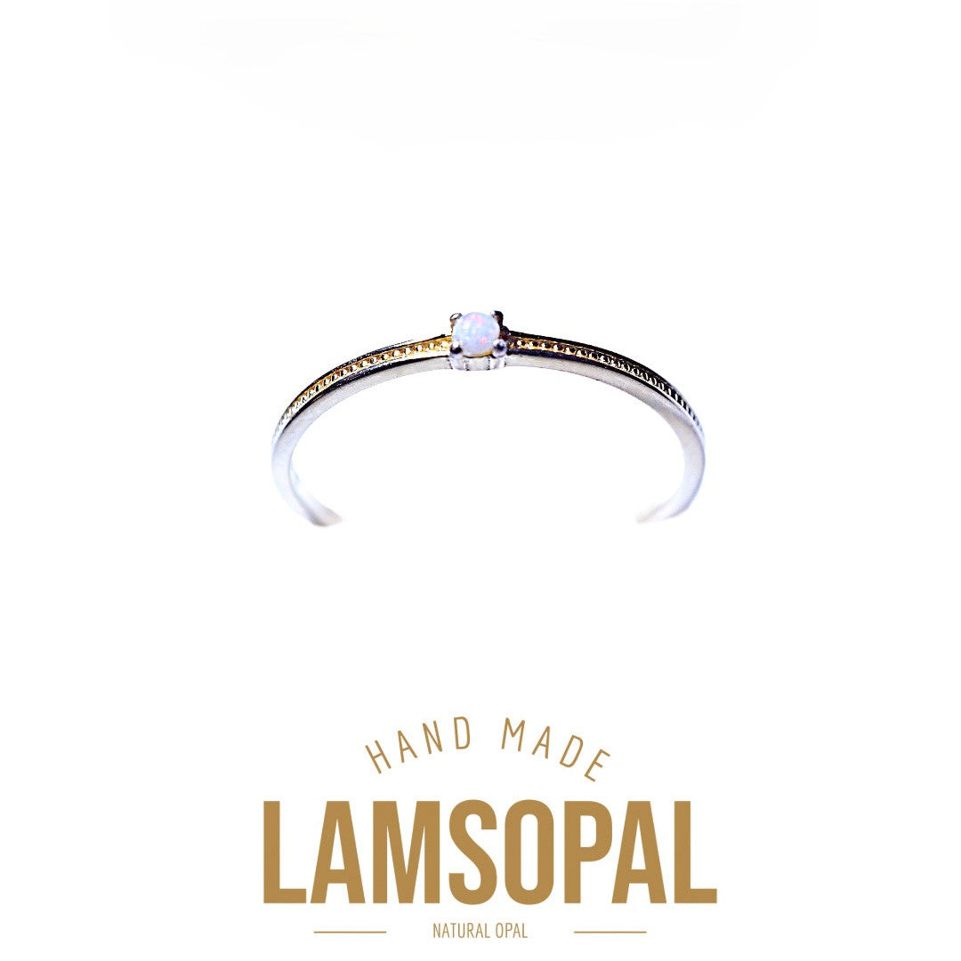 White Round Opal Ring, Mined from Coober Pedy, Australia